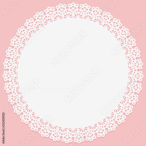 Round doily with lace on the edge on pink background. Slhouette is suitable for laser cutting