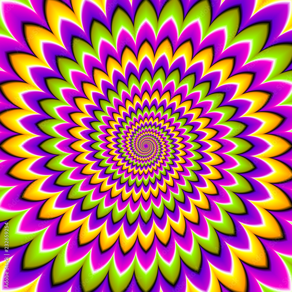 Multicolored spirals. Optical expansion illusion.