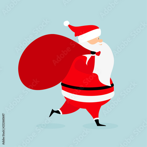 Santa Claus running with a bag of gifts