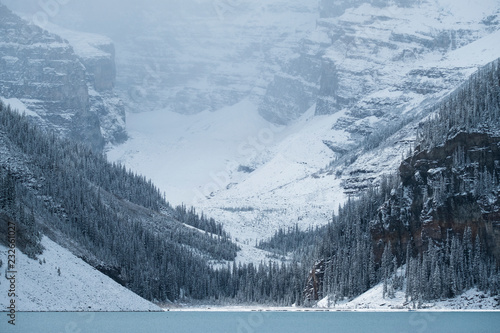 Misty Victoria Glacier above Lake Louise photo