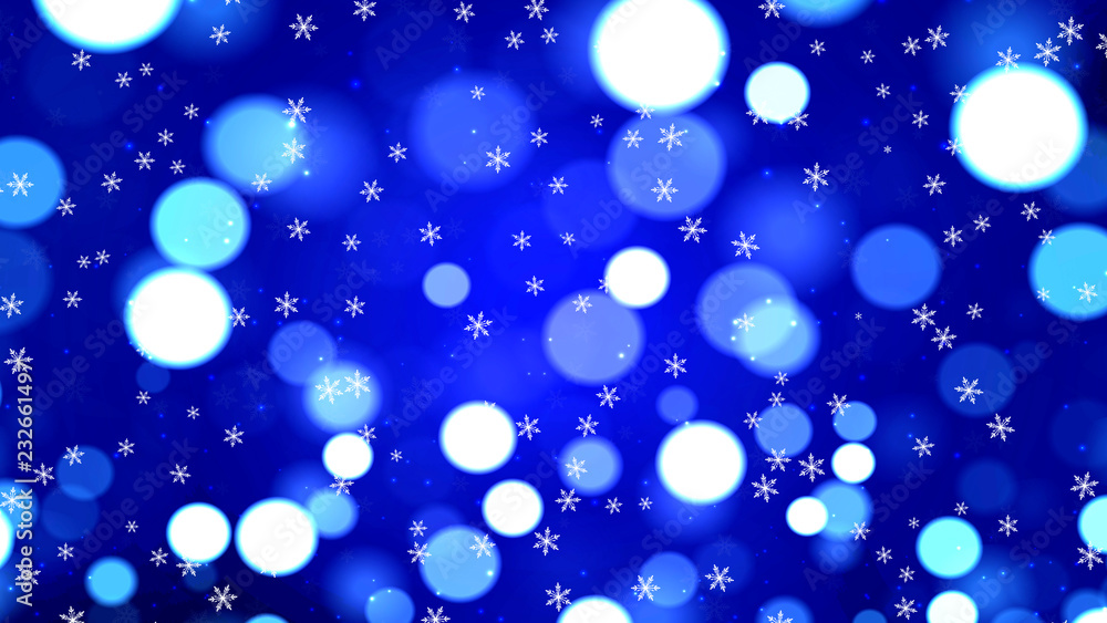 Festive Magical Abstract Blue Bokeh Background with Snowflakes