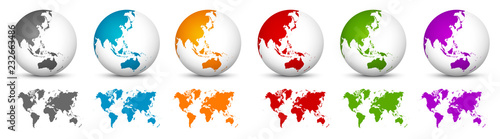 White 3D Vector Globe with World Map in Same Color. Planet Earth with Colorful Continents
