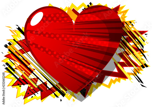 Vector illustrated comic book style heart, abstract love symbol. Icon, sign or emblem for graphic and web design.