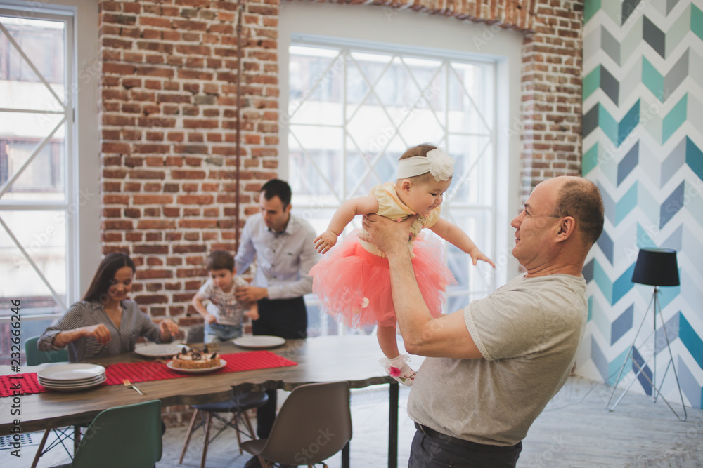 Family dinner. Family receives guests, a festive meeting Family dinner. Family receives guests, a festive meeting