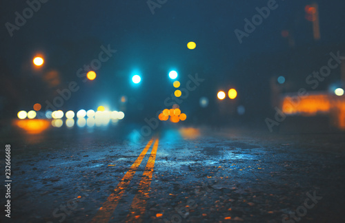 Fototapeta City street on rainy night