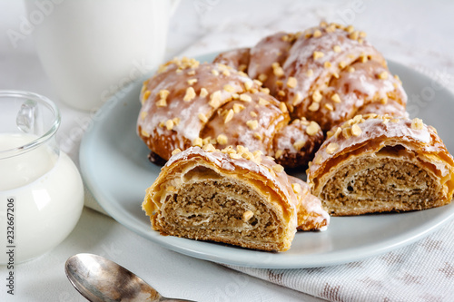 Polish traditional Saint Martin's croissants.Traditional pastries with white poppy seeds and nuts.