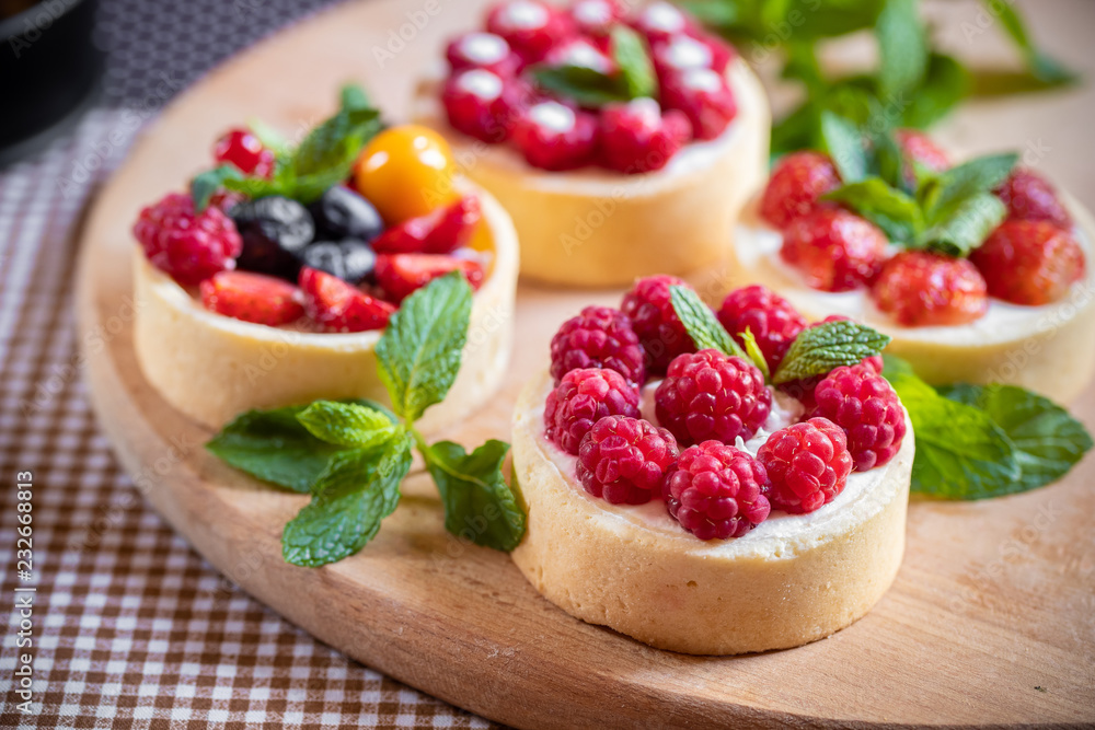raspberry cake with cream cheese, mint on crumbly dough. Cake with raspberries raspberry cake with cream cheese, mint on crumbly dough. Cake with raspberries