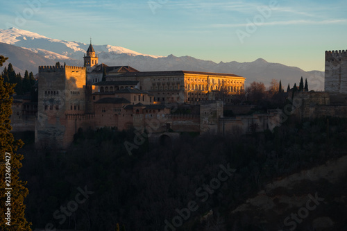Sunset view of the Alhambra from San Nicolas viewpoint  Mirador de San Nicolas . Granada  Spain