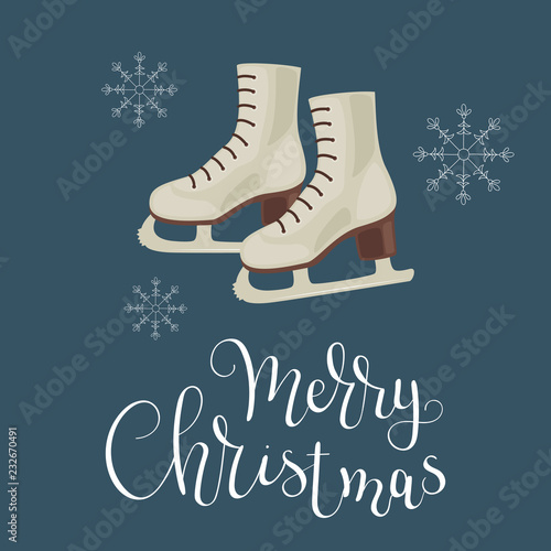 White ice skates with snowflakes