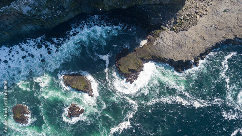 Aerial view of the steep shorelines of Faroe Islands