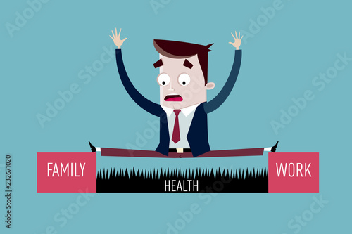Stressed businessman between work and family