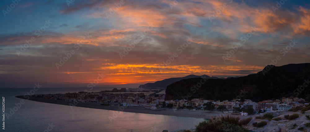 Granada, Spain; Ocotober 26, 2018: Colors at sunset in Calahonda, Granada