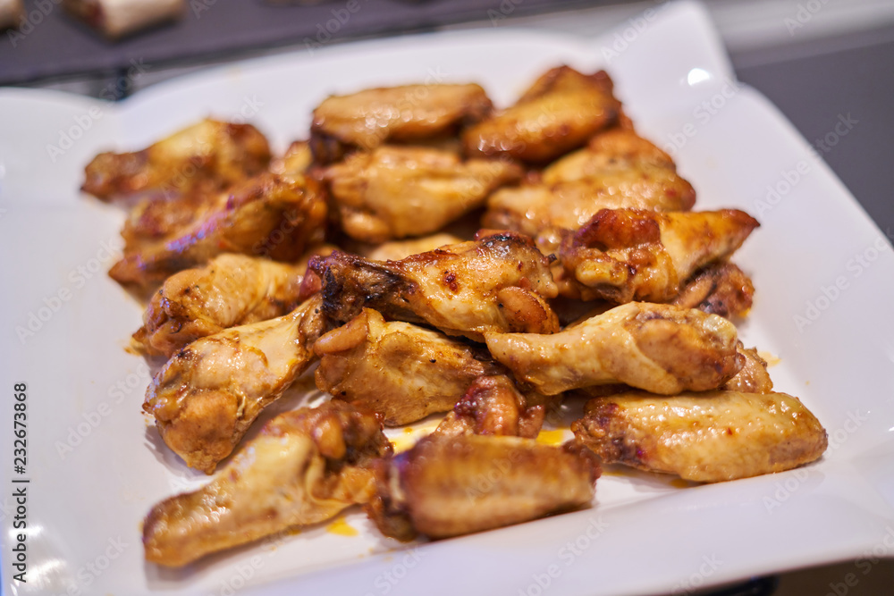 fried chicken legs in a white plate - coffee break fried chicken legs in a white plate - coffee break