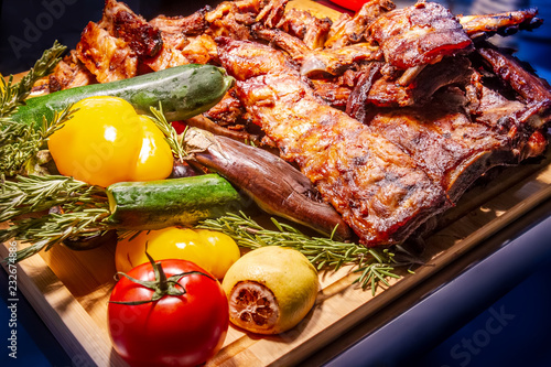 Meat platter with vegetable...