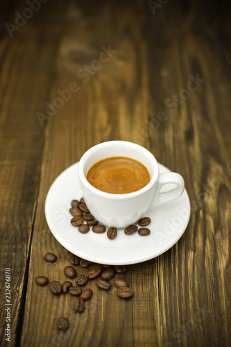 coffee espresso isolated on wooden table
