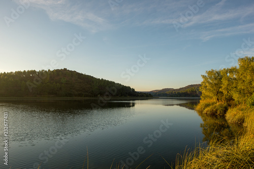 The ruidera lagoons on the route of Quixote with a blue sky