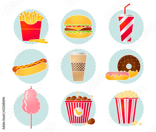 Retro vector fast food icons.