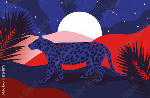 Blue cheetah on red and blue landscape photo