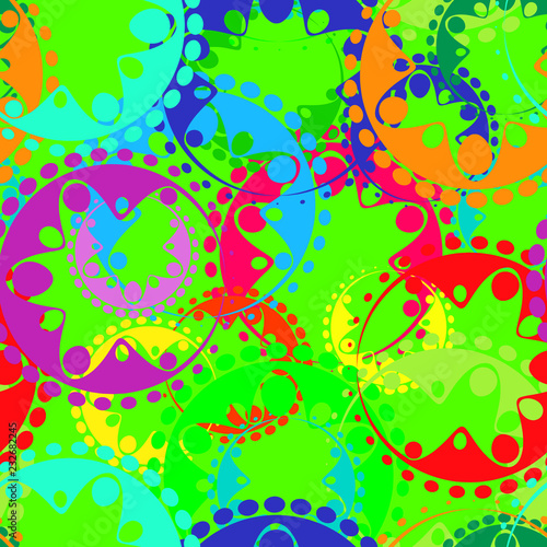 Vector seamless texture of bright green gears and laurel wreaths