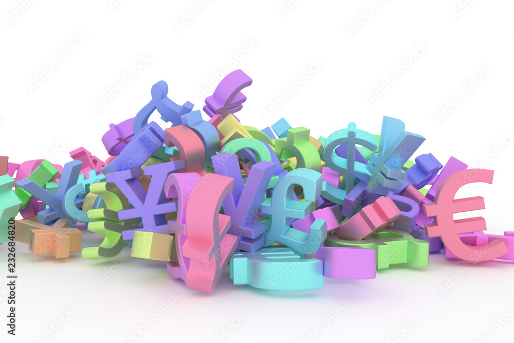 Fototapeta premium Illustrations of CGI typography, currency sign, money or profit for graphic design or wallpapers.