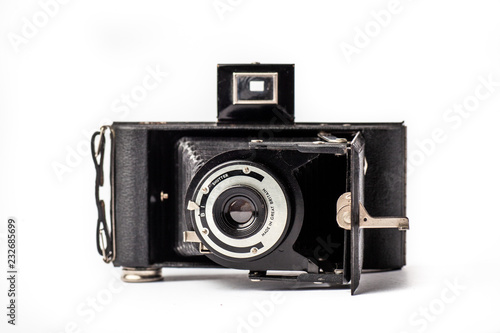 Vintage Folding Camera on white background