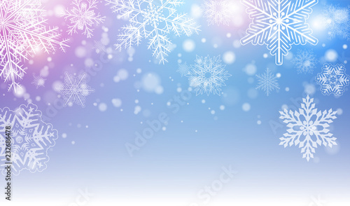 Christmas background with snowflakes and colorful lights, winter vector  background