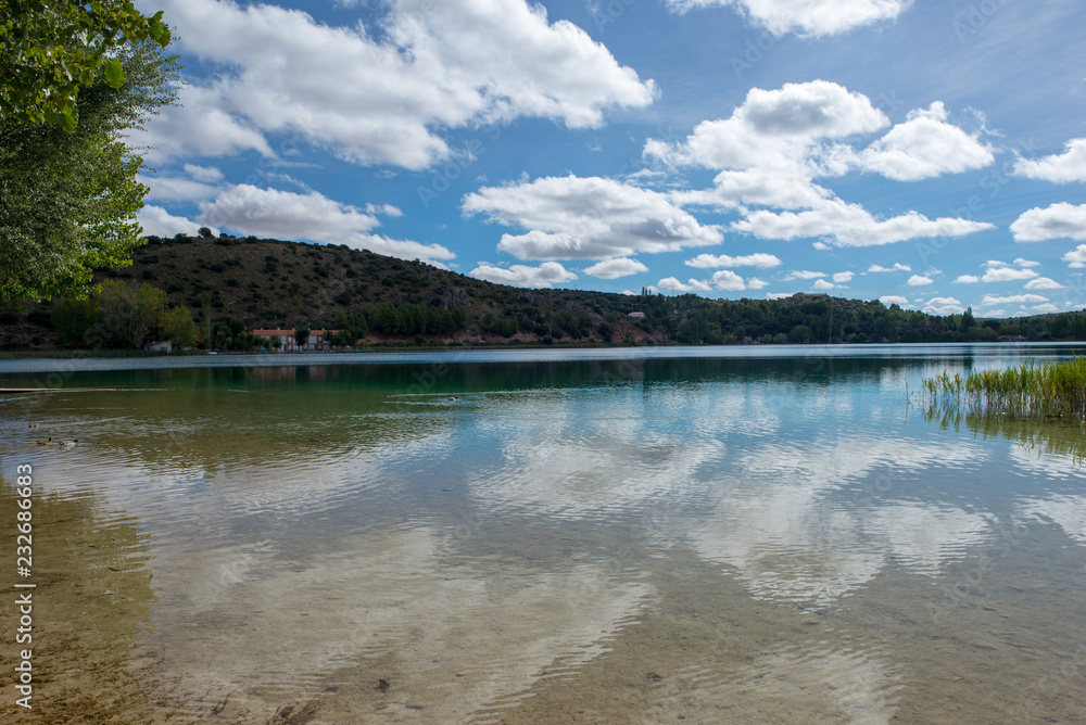 The ruidera lagoons on the route of Quixote with a blue sky The ruidera lagoons on the route of Quixote with a blue sky