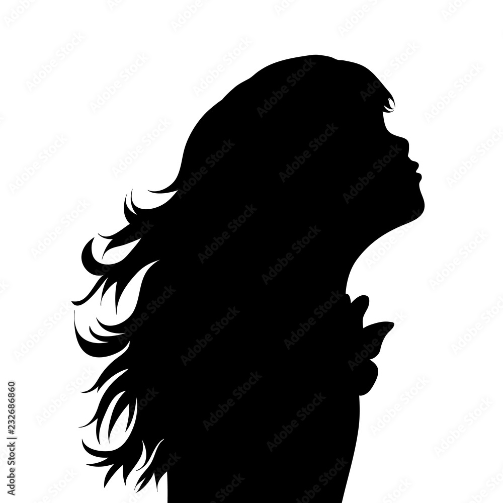 Φωτογραφία Vector silhouette of face of girl in profile as she give a kiss.