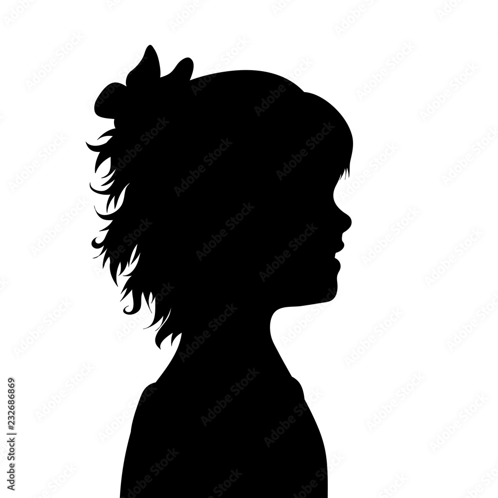 Vector silhouette of face of girl in profile.