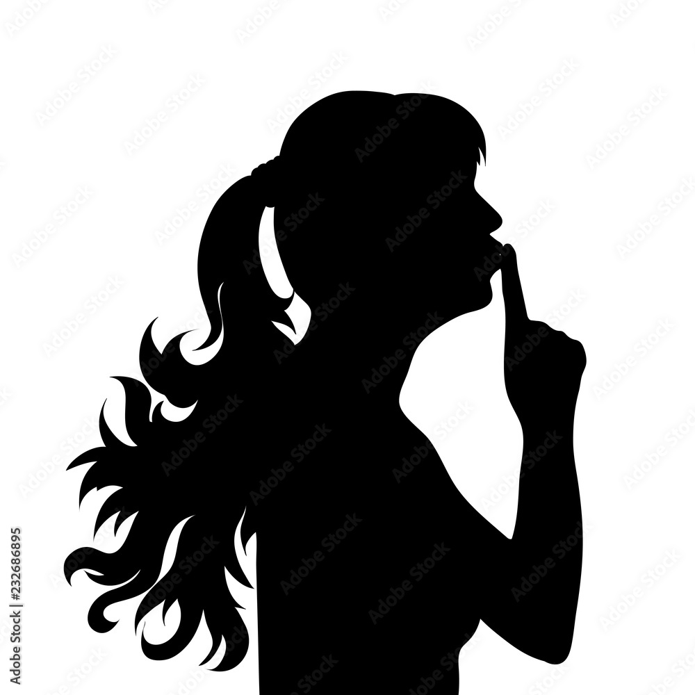 Vector silhouette of face of woman in profile as she whispers. Vector silhouette of face of woman in profile as she whispers.