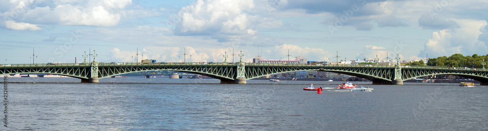 Troitsky drawbridge bridge across the Neva River in St. Petersburg.