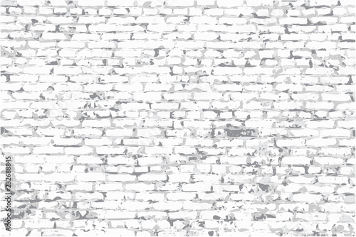Rough brick wall with peeling plaster, vector image