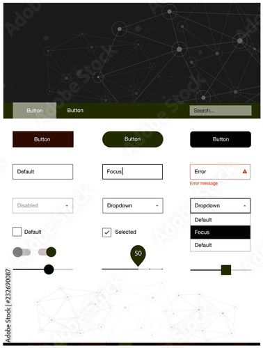 Dark Green, Red vector ui kit in polygonal style with circles.