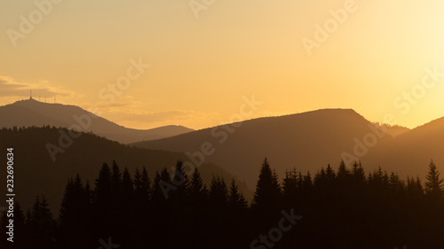 Beautiful sunset in the Romanian mountains during a summer day