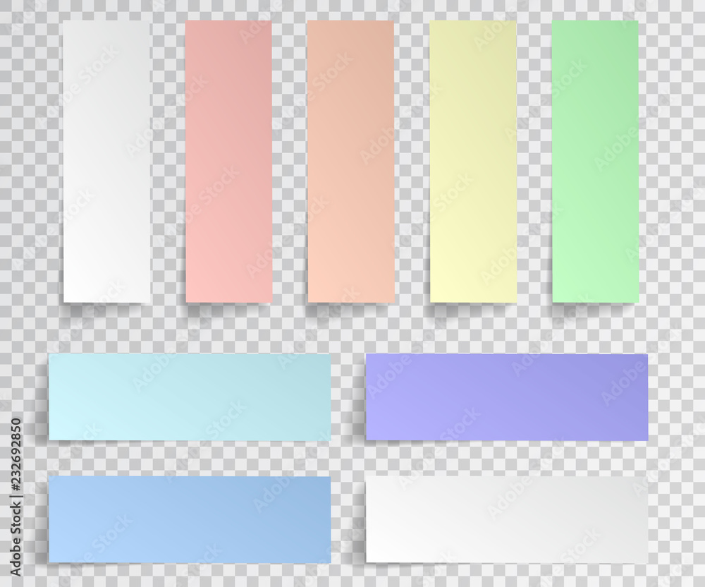 Post sticky note isolated. Set of paper stickers with shadow on transparent background. Vector illustration. Post sticky note isolated. Set of paper stickers with shadow on transparent background. Vector illustration.