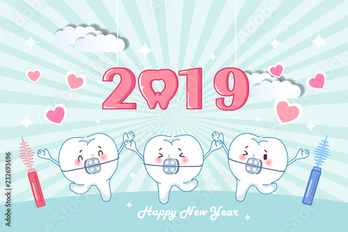 cartoon brace tooth with 2019