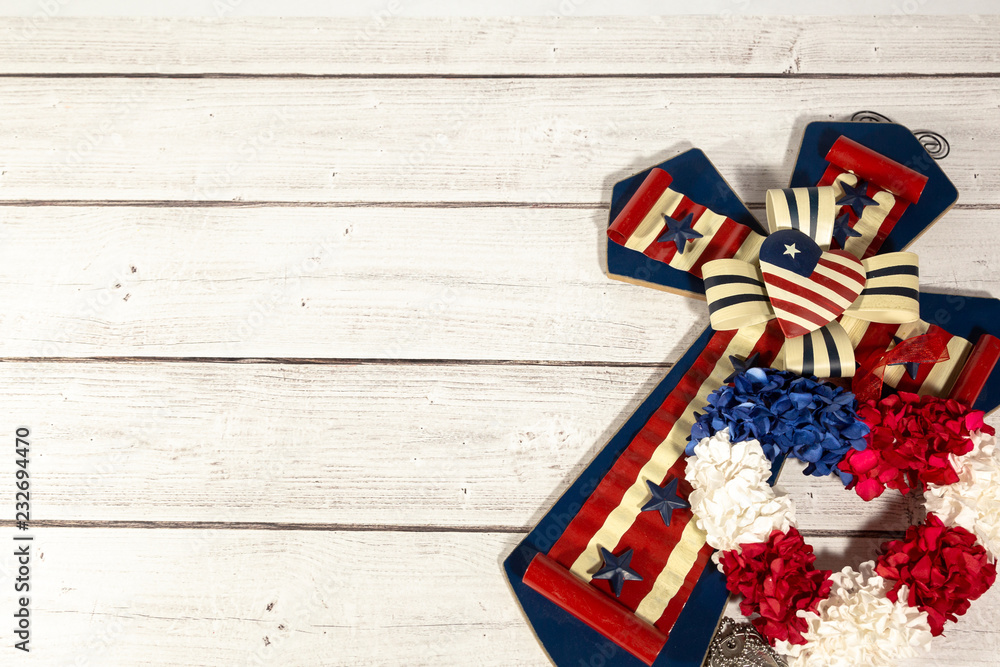 Cross with American flag and a heart Cross with American flag and a heart