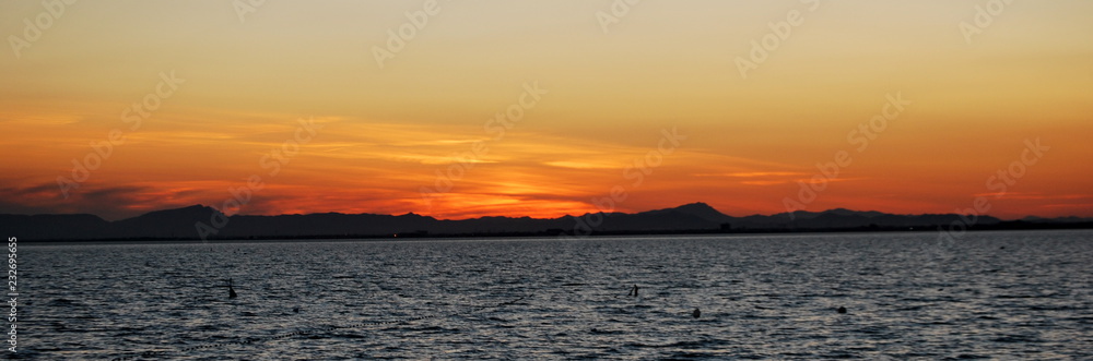 Spain, Murcia. Panoramic of sunset in the minor sea.