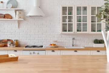 Kitchen table. Kitchen background.