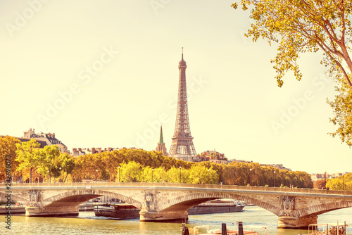 Eiffel tower and bridge on Seine in Paris  France