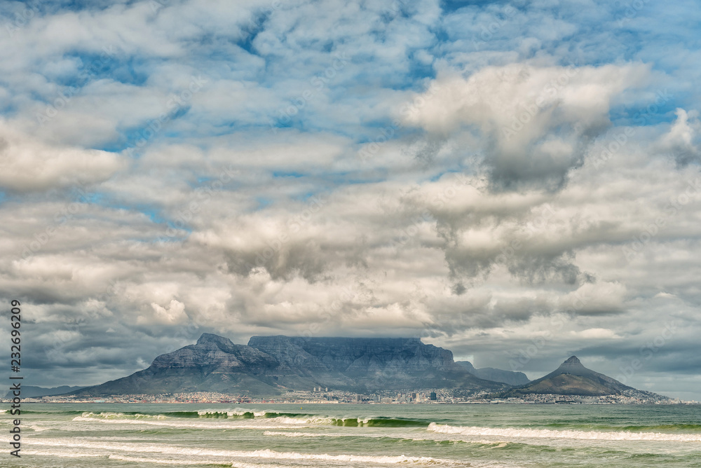Table Mountain as seen across Table Bay from Bloubergstrand