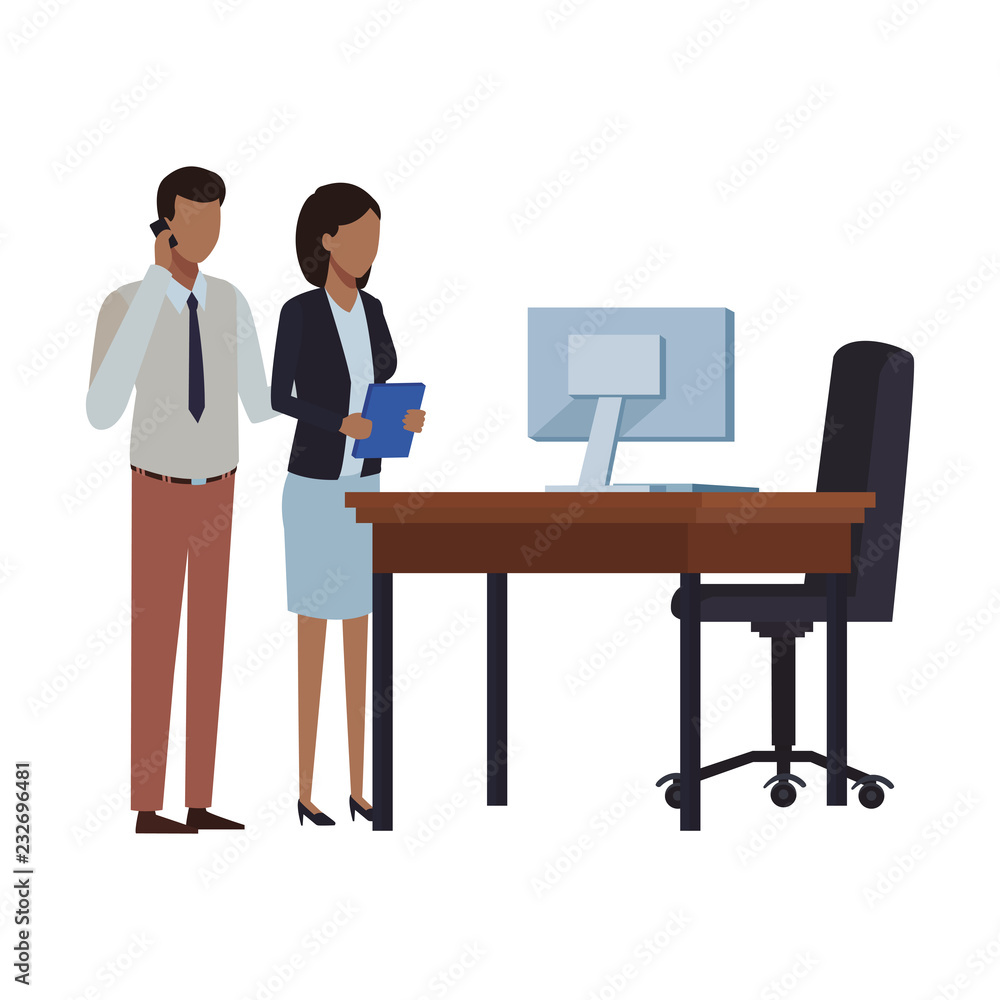 Business people and office elements Business people and office elements