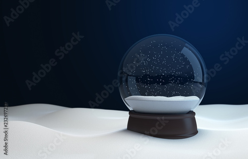 Snow globe at night in the snow. 3D illustration photo