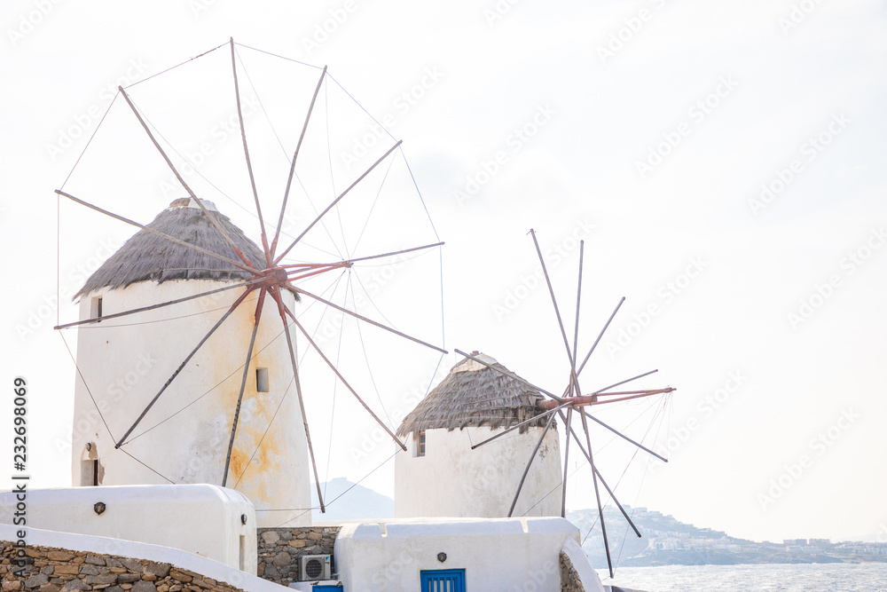 Windmill on a hill near the sea on the island of Mykonos, Greece