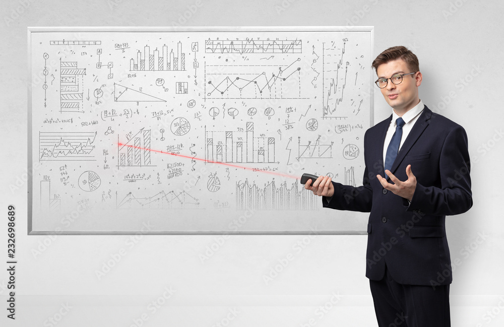 Professor with laser pointer teaching geometry