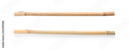 Set with dry bamboo sticks on white background