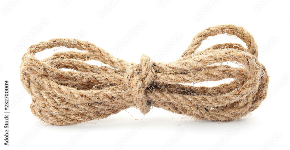 Bundle of hemp rope on white background