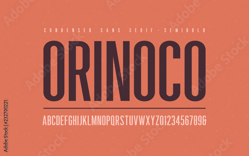 Orinoko condensed semibold san serif vector font, alphabet, typeface