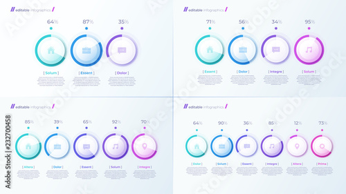 Vector modern editable infographic templates with percentage diagrams