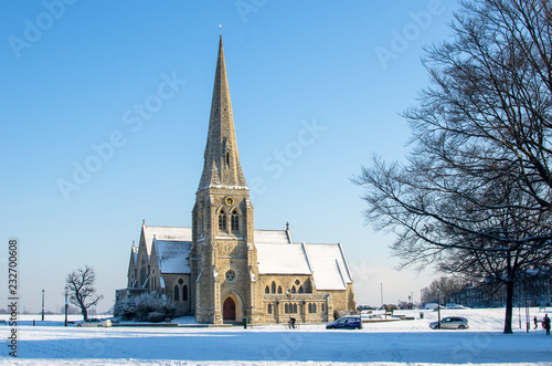 All Saints church at Blackheath on a snowy day, London photo